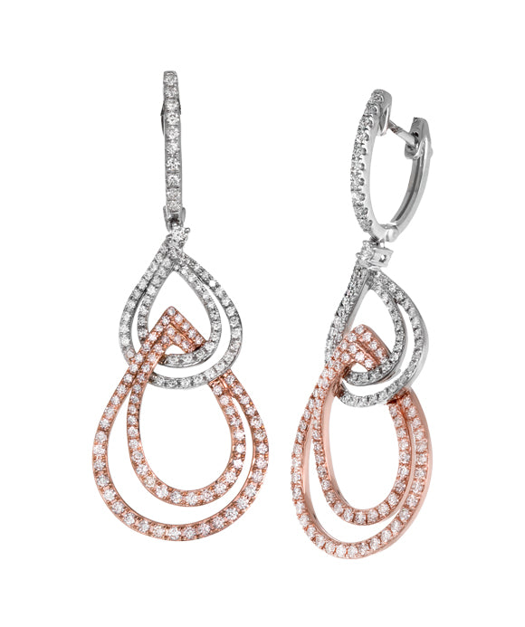 Zeghani - 14K White and Rose Gold Dangle Diamond Earrings