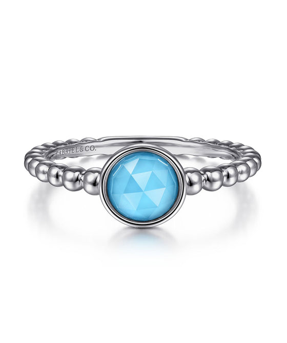 925 Sterling Silver Rock Crystal and Turquoise Bujukan Ring