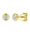 14K Yellow Gold Bezel Set White Sapphire Stud Earrings