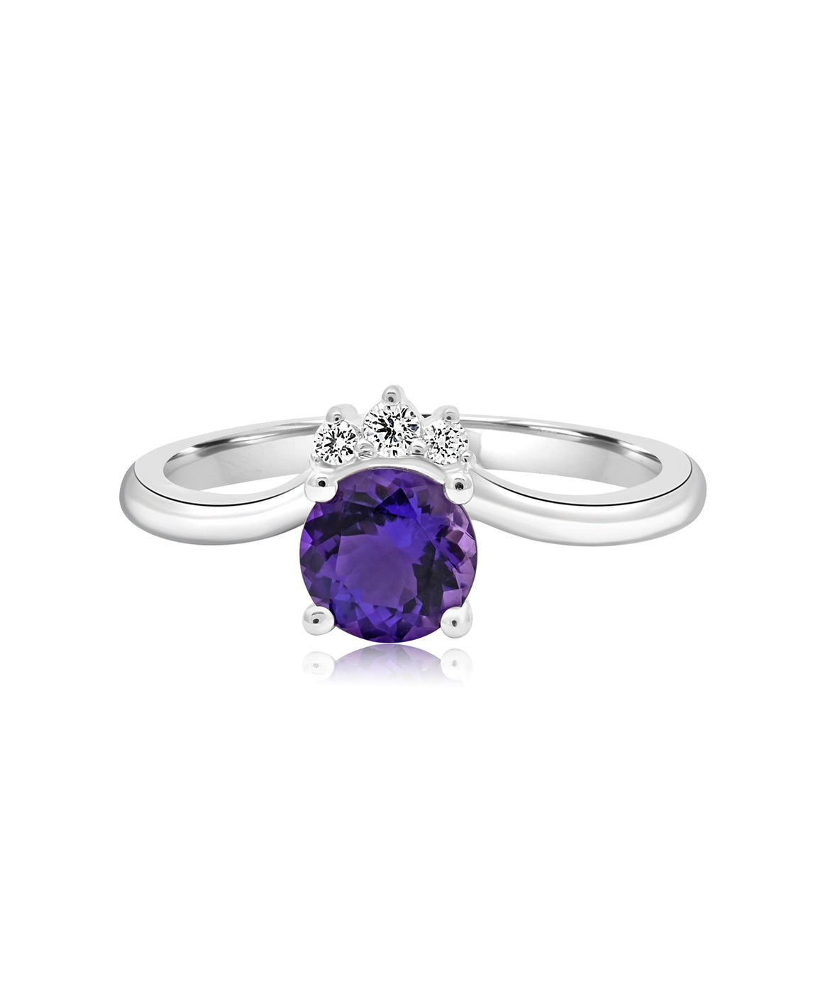 925 Sterling Silver Amethyst and Diamond Ring