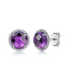 925 Sterling Silver Amethyst Stud Earrings with Bujukan Bead Frame