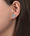 925 Sterling Silver Blue Topaz Stud Earrings with Bujukan Bead Frame