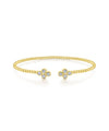 14K Yellow Gold Bujukan Bead Split Cuff Bracelet with Quatrefoil Diamond Endcaps