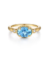 14K Yellow Gold Oval Swiss Blue Topaz and Diamond Three Stone Ring