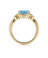 14K Yellow Gold Oval Swiss Blue Topaz and Diamond Three Stone Ring