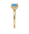 14K Yellow Gold Oval Swiss Blue Topaz and Diamond Three Stone Ring