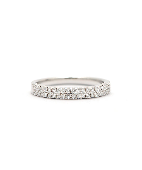 14K White Gold Two Row Diamond Band