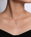 14K White Gold Segmented Diamond Cross Necklace