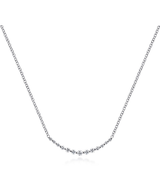 14K White Gold Diamond Curved Bar Necklace