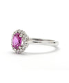 14K White Gold Pink Sapphire and Diamond Halo Ring