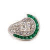 Pure Platinum Antique Diamond & Emerald Ring 5.9 grams size 5.25  -  Estate Jewelry