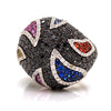 Solid 18K White Gold Multi Sapphire & Genuine Diamond Ring By Siera 18.5g  -  Estate Jewelry