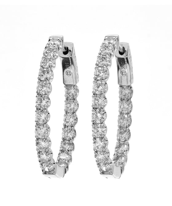14K White Gold Inside Out Diamond Hoops 2.98cttw