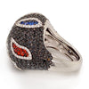 Solid 18K White Gold Multi Sapphire & Genuine Diamond Ring By Siera 18.5g  -  Estate Jewelry