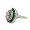 Pure Platinum Antique Diamond & Emerald Ring 5.9 grams size 5.25  -  Estate Jewelry