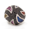 Solid 18K White Gold Multi Sapphire & Genuine Diamond Ring By Siera 18.5g  -  Estate Jewelry