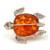 Solid 18K White Gold Amber, Genuine Diamond & Natural Ruby Turtle Pendant/Pin -  Estate Jewelry