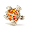 Solid 18K White Gold Amber, Genuine Diamond & Natural Ruby Turtle Pendant/Pin -  Estate Jewelry