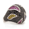 Solid 18K White Gold Multi Sapphire & Genuine Diamond Ring By Siera 18.5g  -  Estate Jewelry