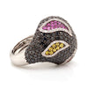 Solid 18K White Gold Multi Sapphire & Genuine Diamond Ring By Siera 18.5g  -  Estate Jewelry