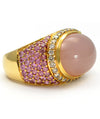 Solid 18K Yellow Gold Genuine Rose Quartz, Diamond & Pink Sapphire Ring 12.8g - Estate Jewelry