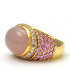 Solid 18K Yellow Gold Genuine Rose Quartz, Diamond & Pink Sapphire Ring 12.8g - Estate Jewelry