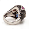 Solid 18K White Gold Multi Sapphire & Genuine Diamond Ring By Siera 18.5g  -  Estate Jewelry
