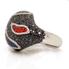 Solid 18K White Gold Multi Sapphire & Genuine Diamond Ring By Siera 18.5g  -  Estate Jewelry