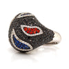 Solid 18K White Gold Multi Sapphire & Genuine Diamond Ring By Siera 18.5g  -  Estate Jewelry