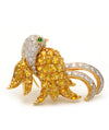 Solid 18K Yellow Gold Bird Brooch with Genuine Diamonds, Citrine & Emerald 10.1g -  Estate Jewelry