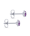 14K White Gold Round Amethyst and Diamond Halo Stud Earrings