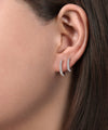 14K White Gold Diamond Double Huggie Earrings