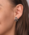 Sterling Silver Bujukan Triple Round Shape With Black Spinel Stud Earrings