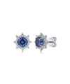 14K White Gold Diamond and Blue Sapphire Starburst Stud Earrings