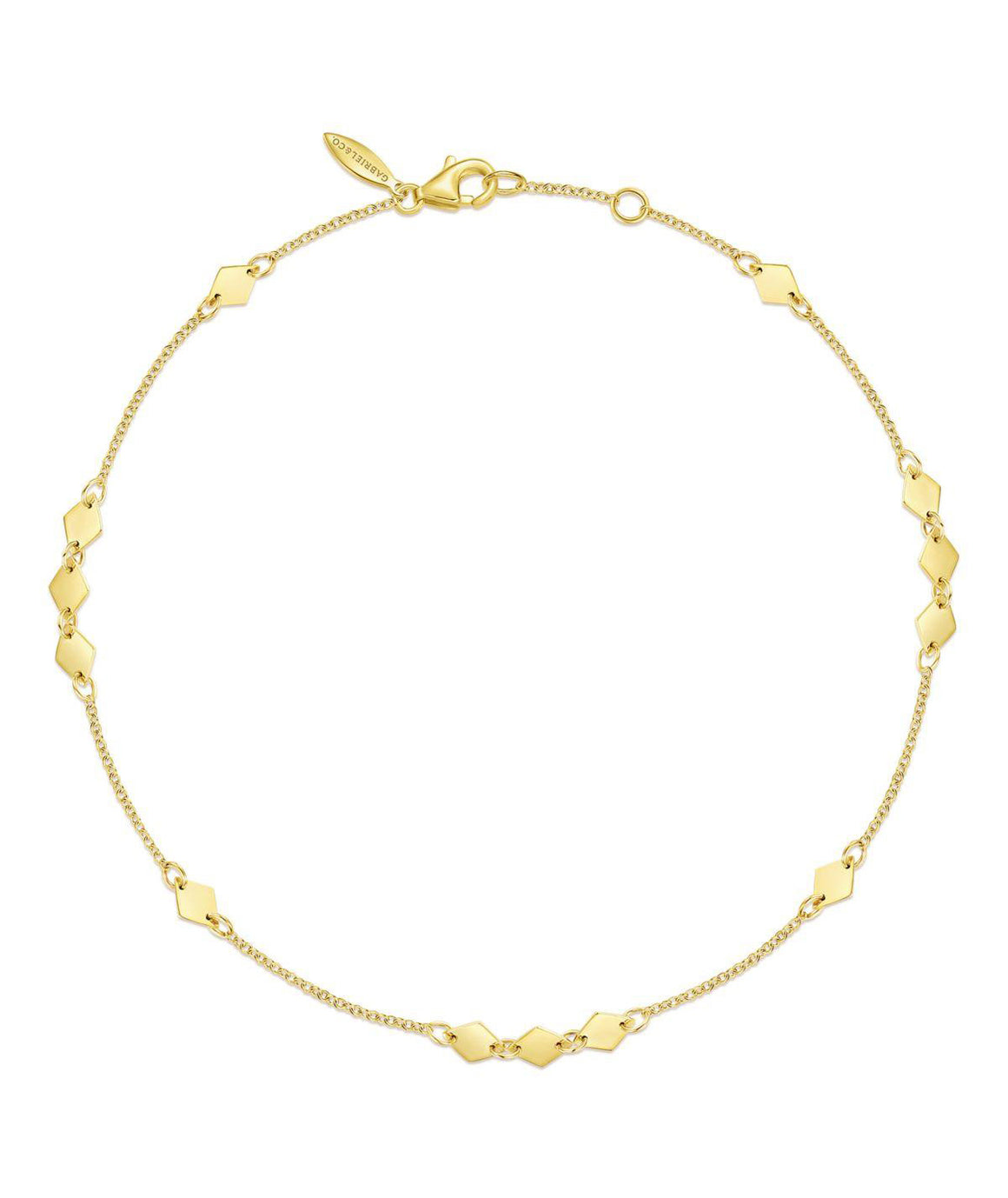 14K Yellow Gold Chain Ankle Bracelet with Diamond Shaped Stations