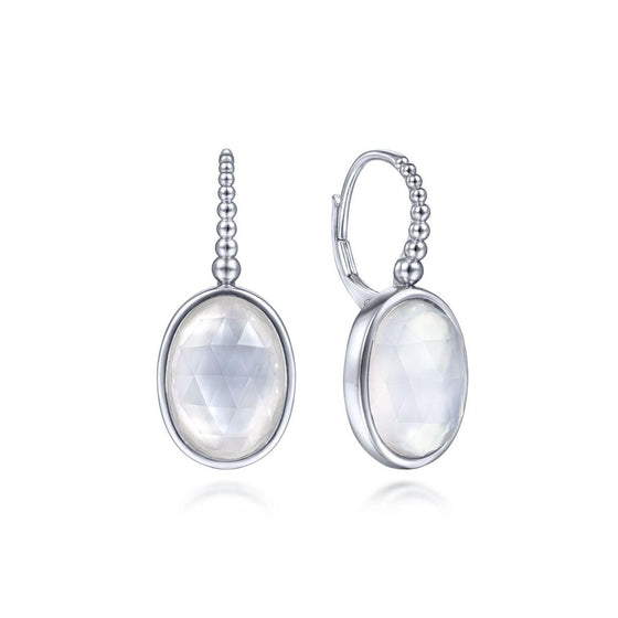 925 Sterling Silver Rock Crystal and White MOP Drop Earrings