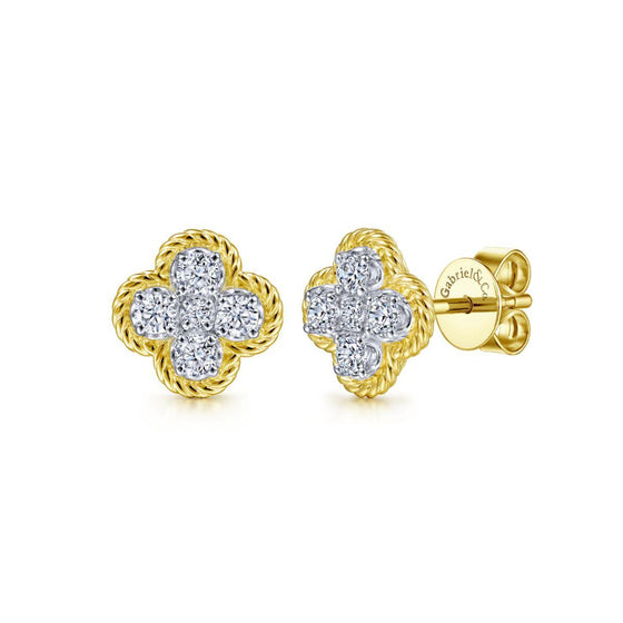14K Yellow Gold Twisted Rope Diamond Stud Earrings
