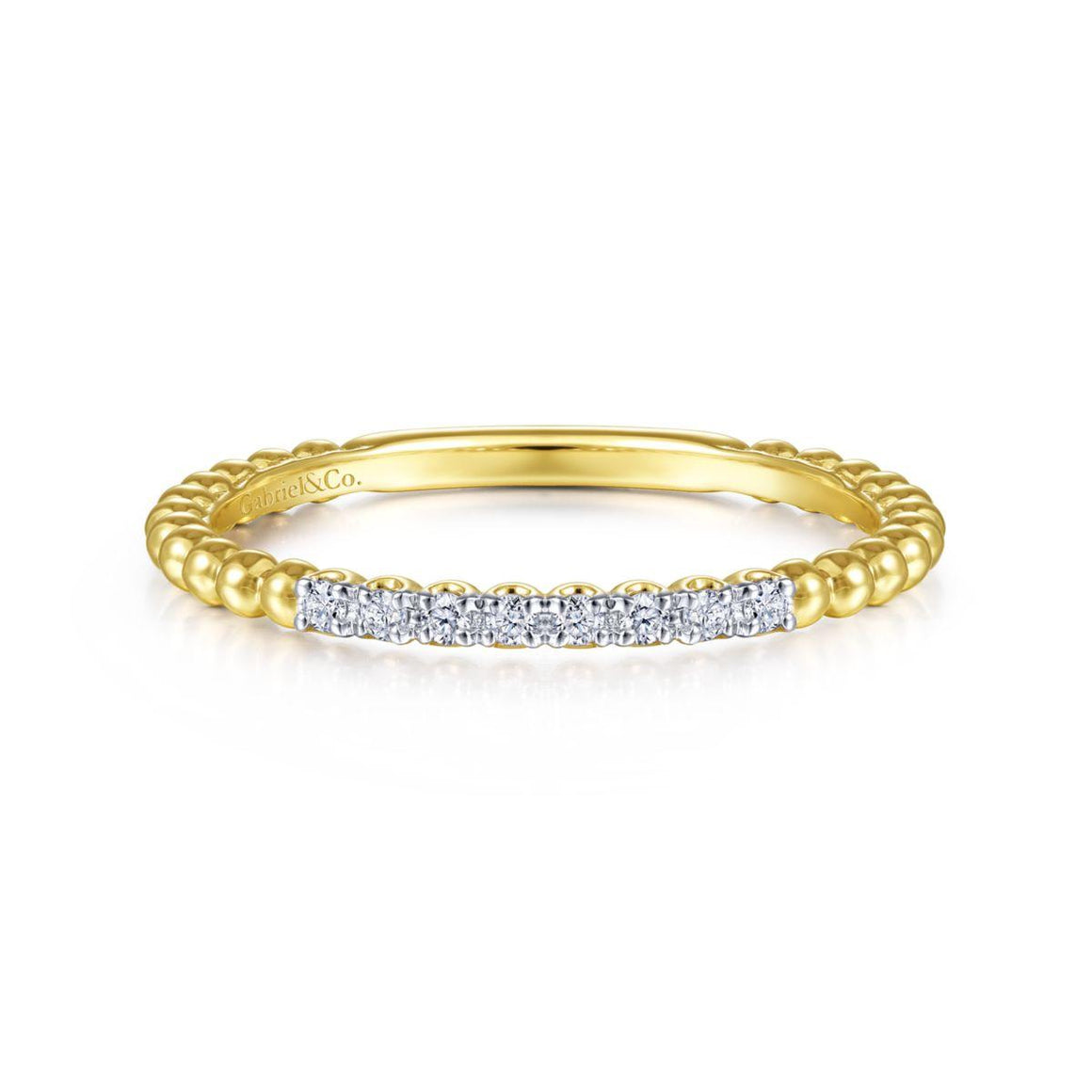 14K Yellow Gold Bujukan Bead and Diamond Stackable Ring