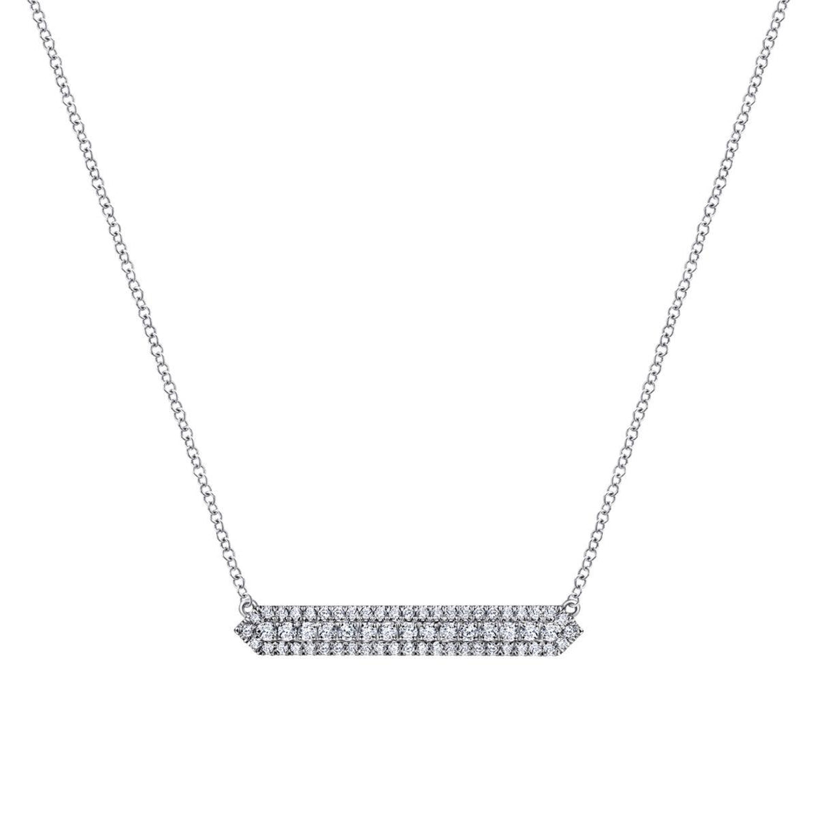 14K White Gold Diamond Pavé Bar Necklace