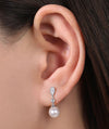 14K White Gold Vintage Inspired Style Diamond Pearl Drop Earrings