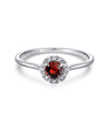 14K White Gold Garnet Diamond Halo Promise Ring