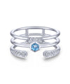 14K White Gold Triple Row Diamond and Blue Topaz Ring