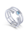 14K White Gold Triple Row Diamond and Blue Topaz Ring