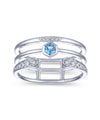 14K White Gold Triple Row Diamond and Blue Topaz Ring