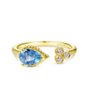 14K Yellow Gold Pear Shape Swiss Blue Topaz and Diamond Split Ring