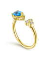 14K Yellow Gold Pear Shape Swiss Blue Topaz and Diamond Split Ring