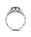 14K White Gold Round Bezel Set Amethyst and Diamond Ring