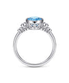 14K White Gold Round Bezel Set Blue Topaz and Diamond Ring