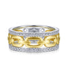 14K White-Yellow Gold Chain Link Diamond Border Ring