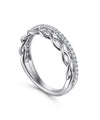 14K White Gold Braided Metal and Diamond Row Ring